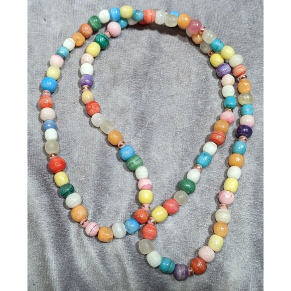 Retro Rainbow Dyed Stone And Glass Beaded Necklace - Picture 4 of 4